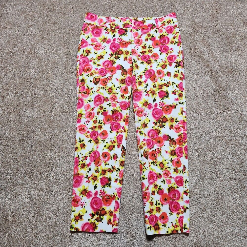Ann Taylor Pants Women 2P Pink Floral Low Rise Slim Straight Ankle